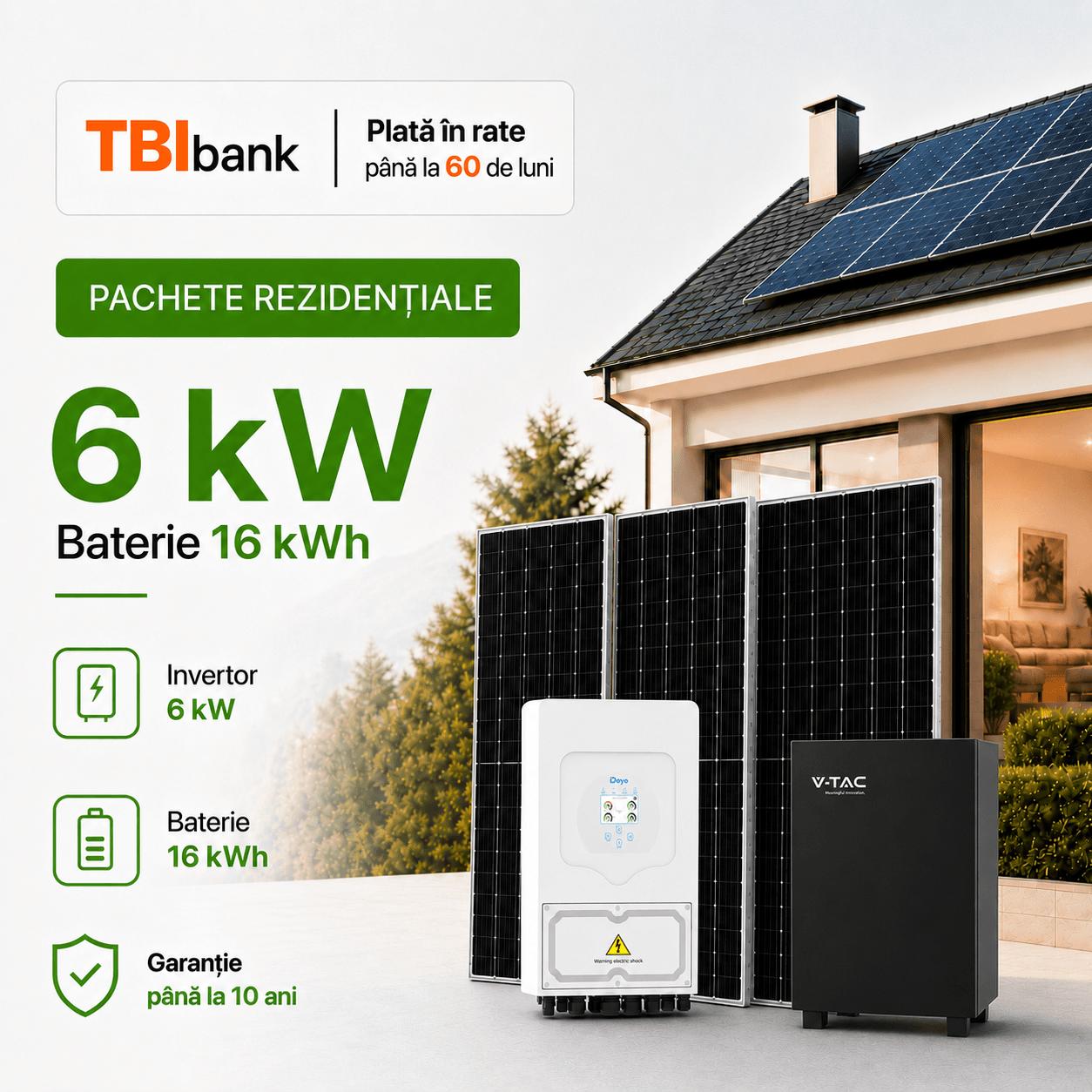 Sistem fotovoltaic 6 kW cu baterie 16 kWh Renon și invertor Deye - monofazat
