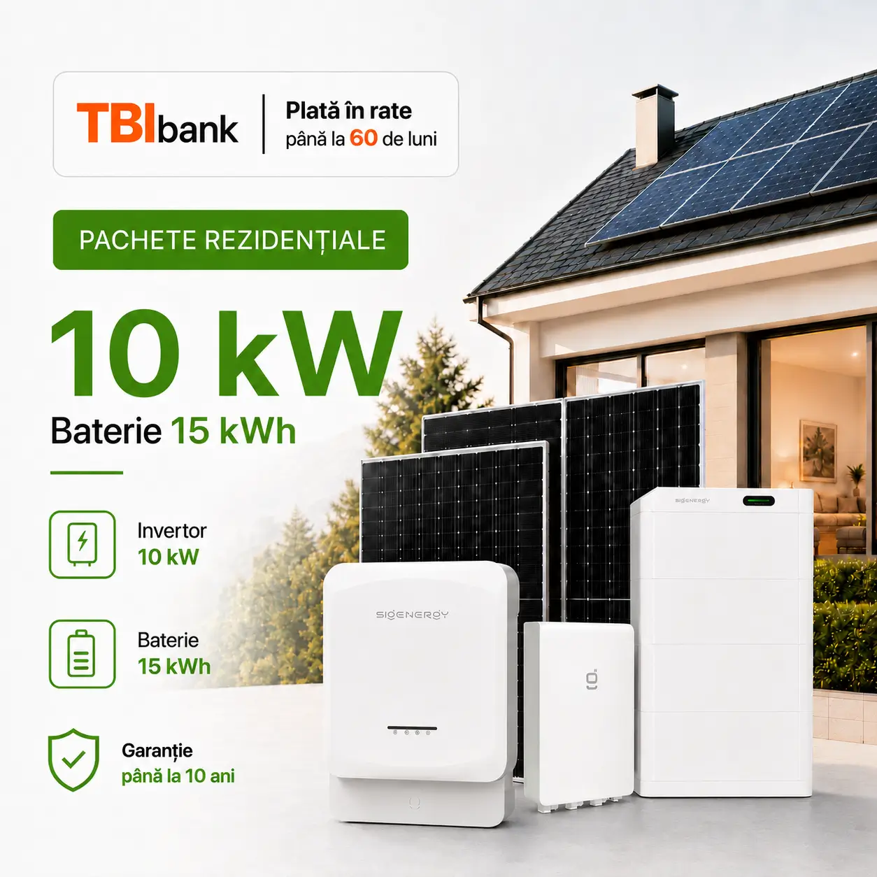 Sistem fotovoltaic 10 kW cu baterie 15 kWh - trifazat
