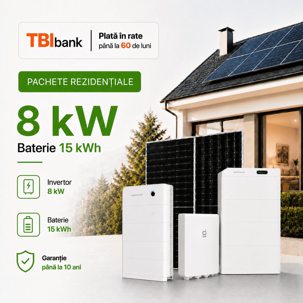 Sistem fotovoltaic 8 kW cu baterie 15 kWh - monofozat