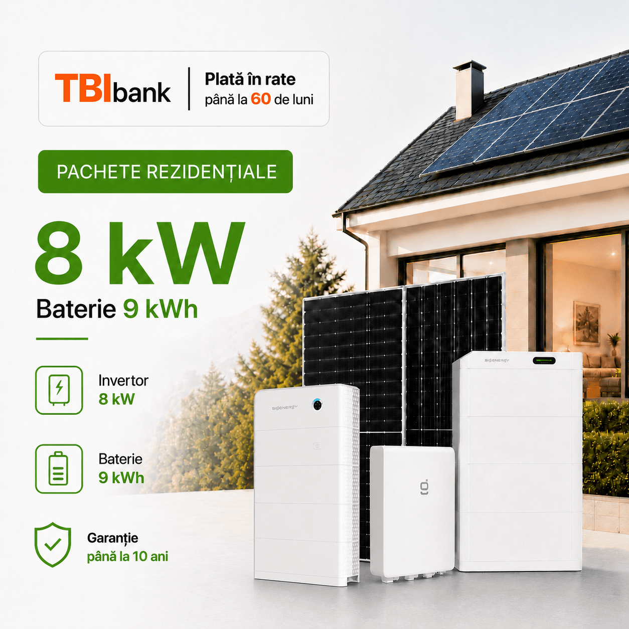 Sistem fotovoltaic 8 kW cu baterie 9 kWh - monofozat