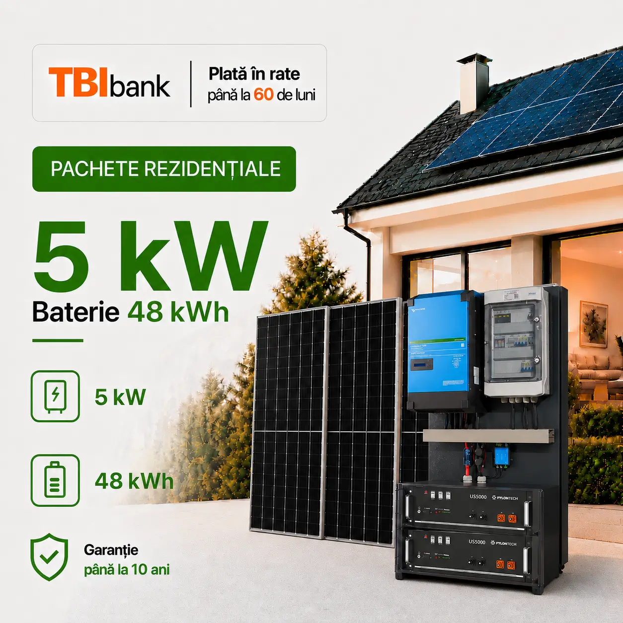Sistem fotovoltaic Victron 5 kW cu baterie 48 kWh Pylontech - monofazat