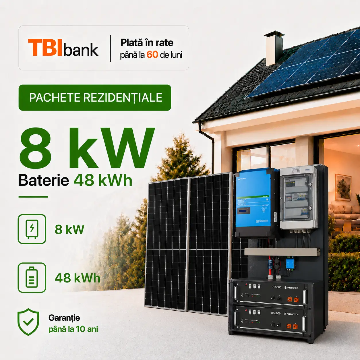 Sistem fotovoltaic Victron 8 kW cu baterie 48 kWh Pylontech - monofazat